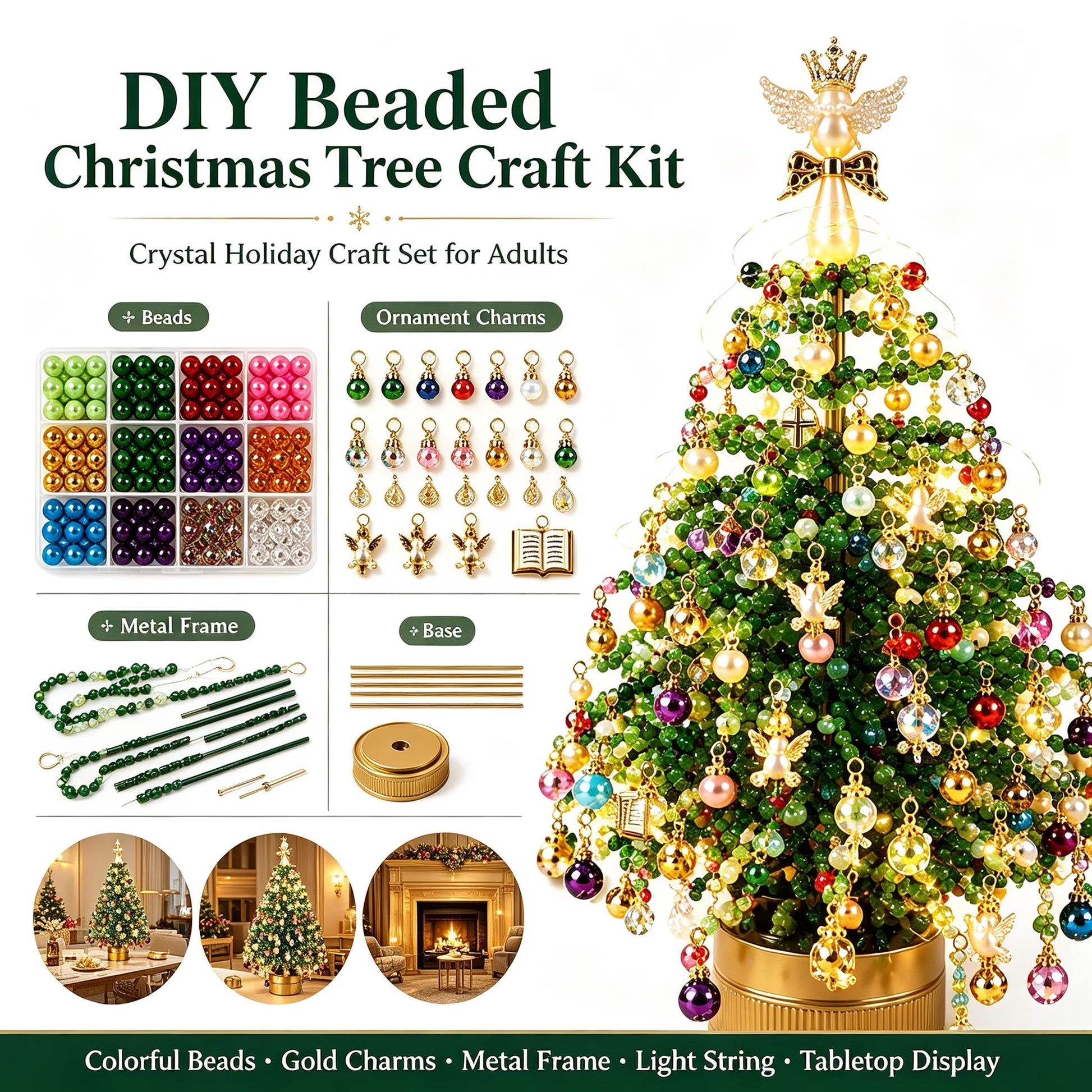 Merrymagic™ BeadGlow Tree — DIY Sparkling Beaded Christmas Tree Night Light Kit