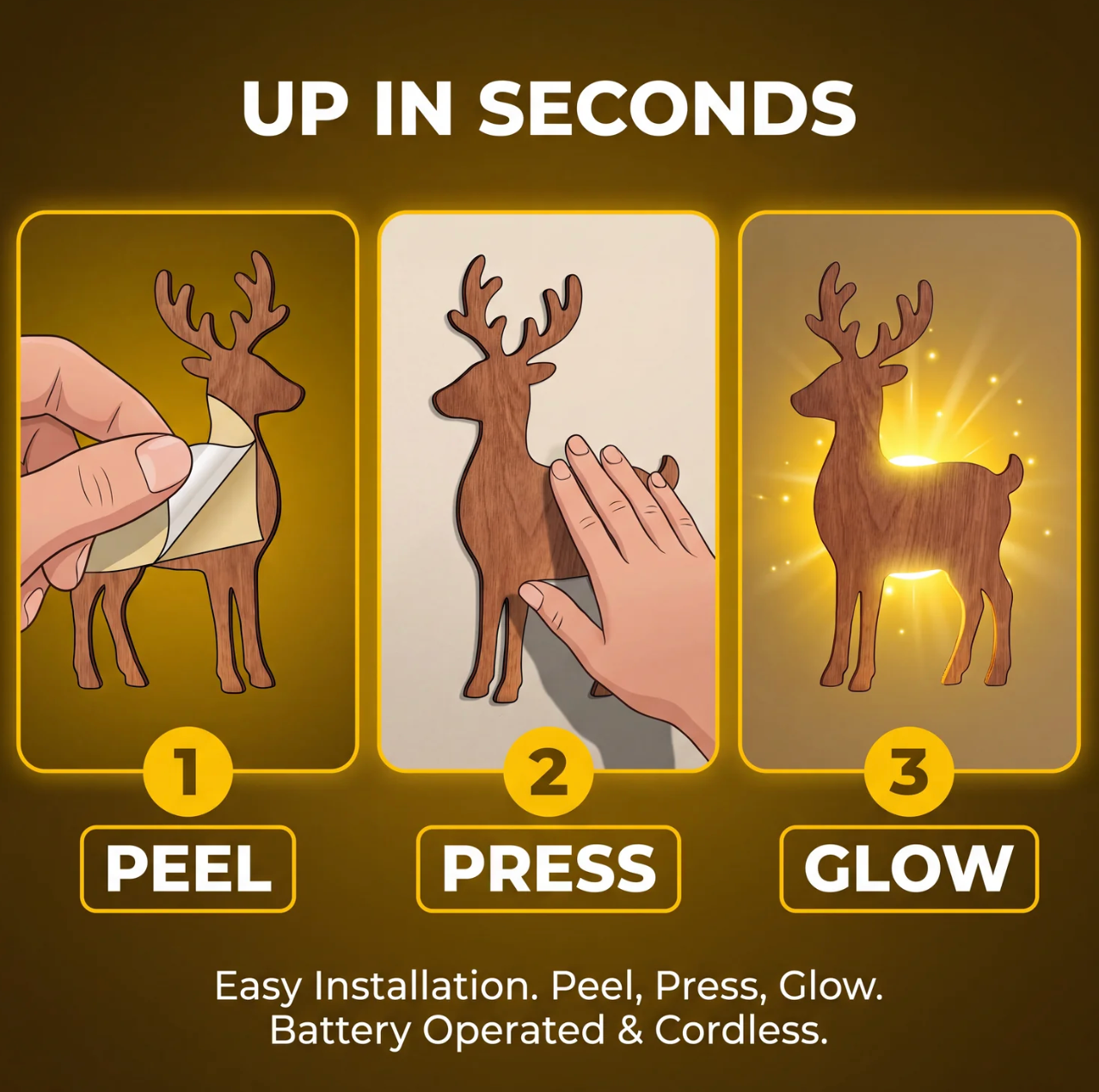 Reindeer Press On — Festive Sticky Deer Lights with Warm Holiday Glow