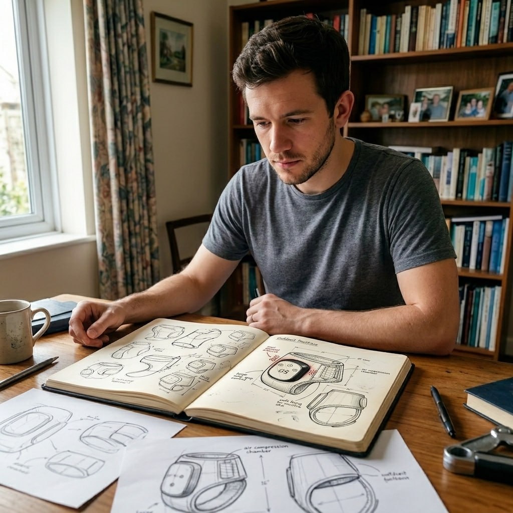 The founder's original engineering design sketch of GoldZeit FootEase