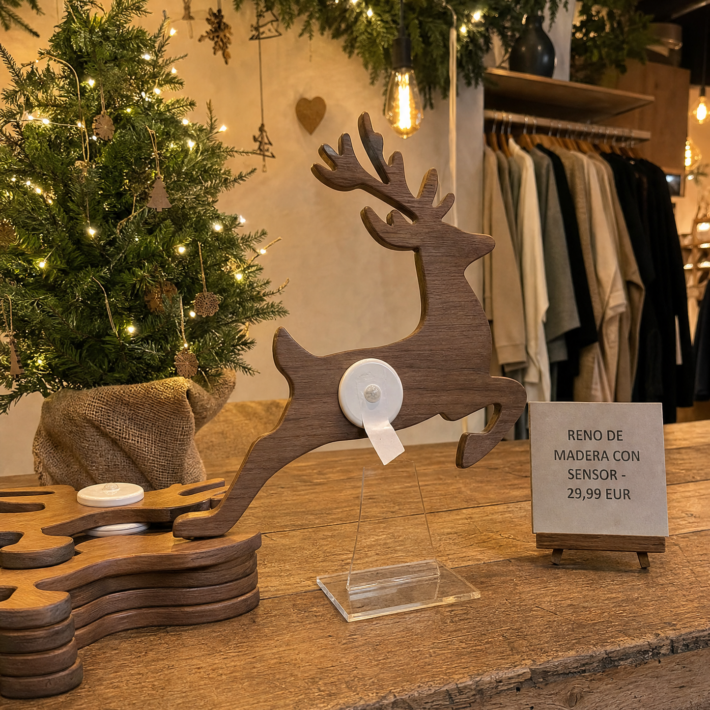 Reindeer Press On — Festive Sticky Deer Lights with Warm Holiday Glow
